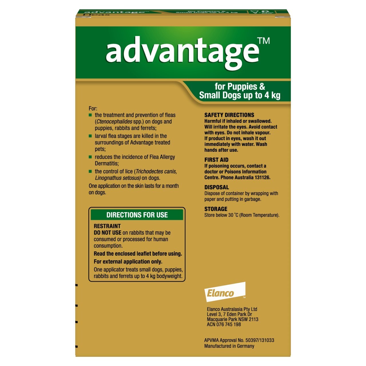 Advantage Dogs under 4kg - 6's