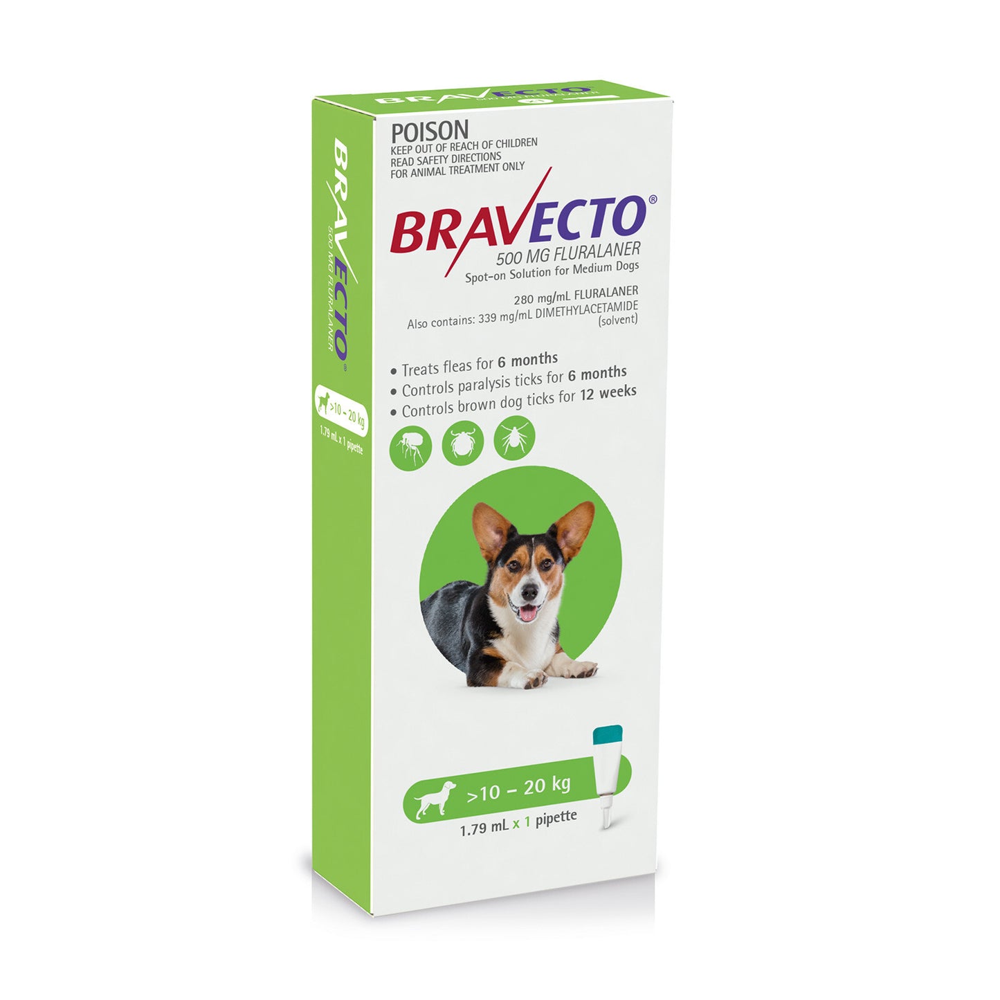 Bravecto Spot-on Flea & Tick Treatment for Dogs 10-20kg - Protects up to 6 Months