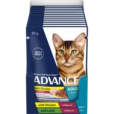 Advance Adult Cat Wet Food Variety Pack Chicken & Lamb in Gravy 85g Pouches 12 Pack