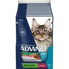 Advance Adult Cat Wet Food Lamb in Gravy 85g Pouches 12 Pack