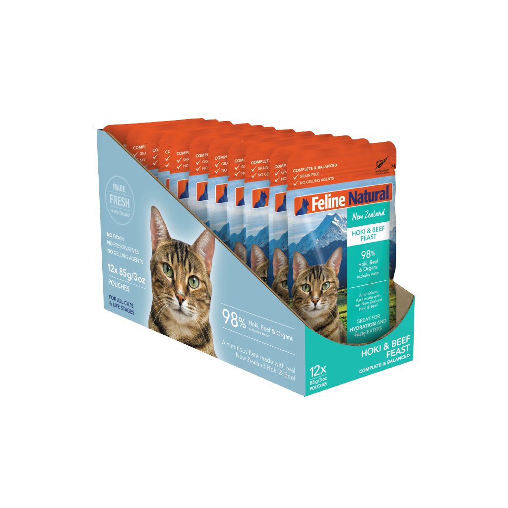 Feline Natural Pouches Hoki & Beef Feast 85G 12Pk (Om12)