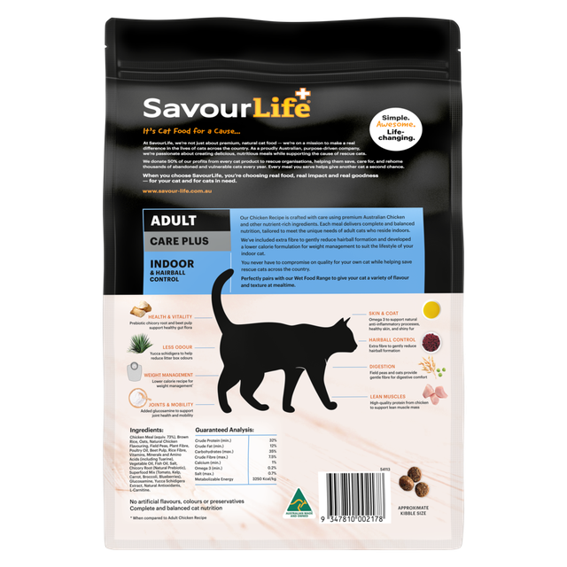 Savourlife Indoor & Hairball Control Care Plus Chicken Adult Cat Dry Food 2Kg