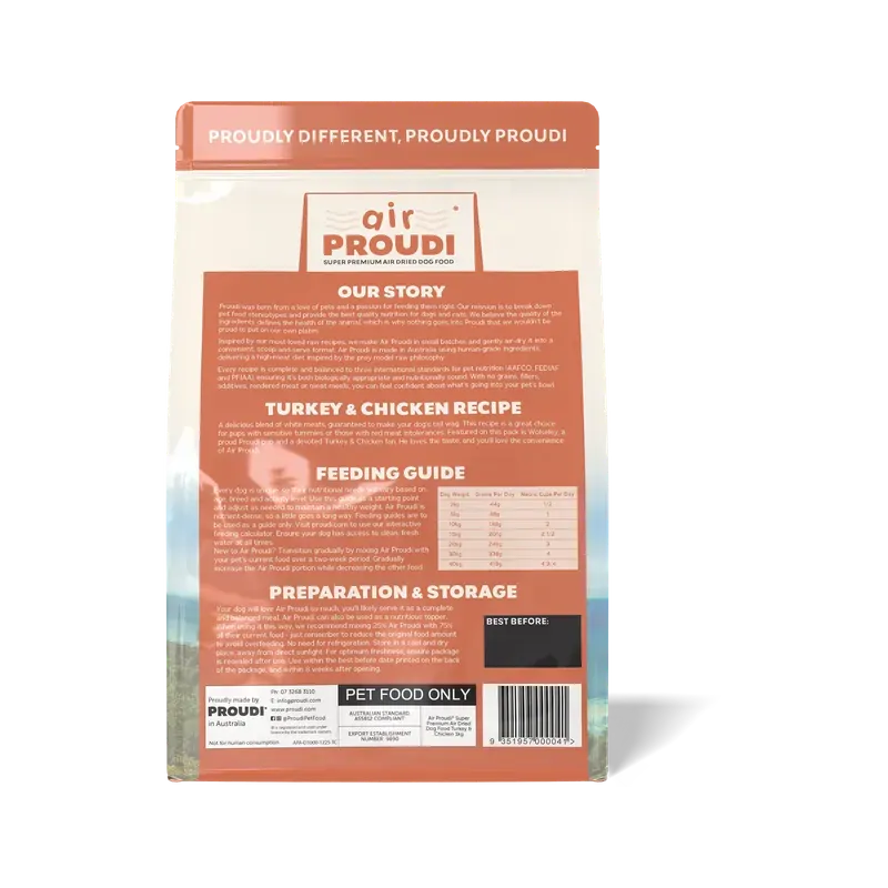 Airproudi Premium Air-Dried Dog Food Turkey & Chicken 1Kg