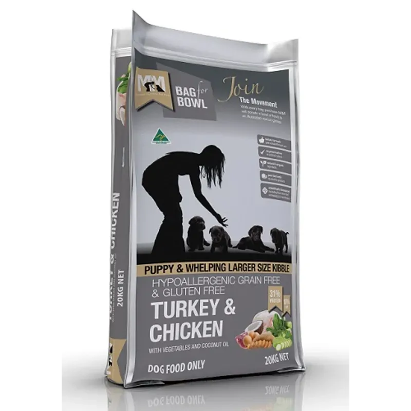 Meals for Mutts Puppy Grain Free Turkey and Chicken Large Kibble Dry Dog Food 20kg