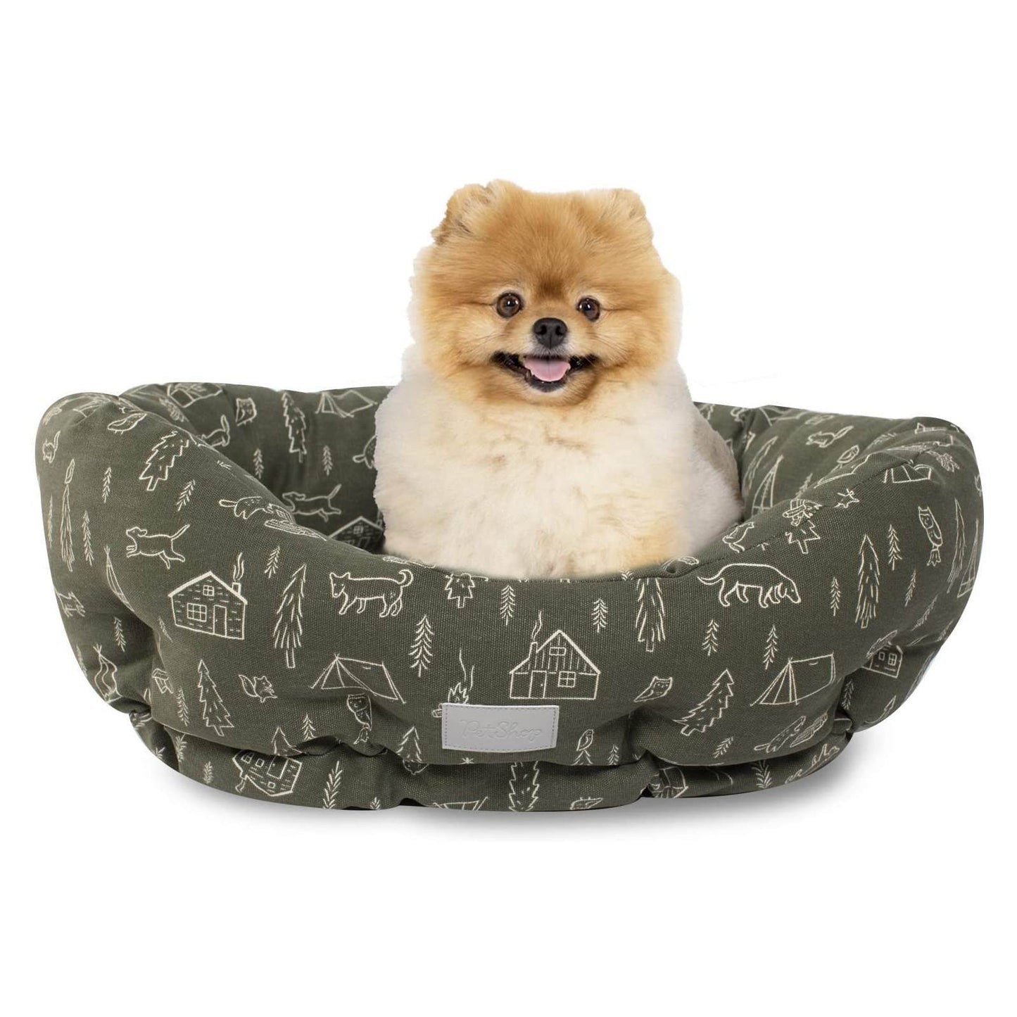 Fringe Studio Camping Olive Round Cuddler Dog Bed - Small