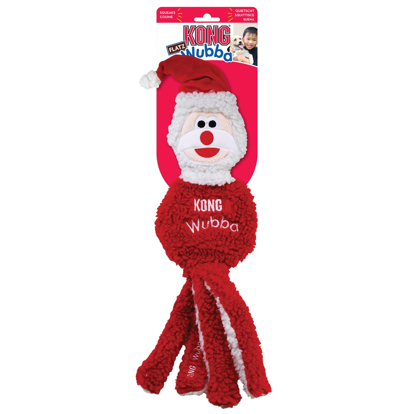 Kong Holiday Wubba Flatz No-Stuffing Christmas Squeaker Dog Toy Santa