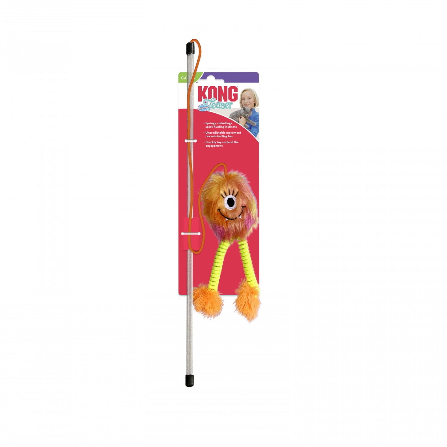 KONG Teaser Springz Catnip Wand Toy for Cats - Pack of 4 Assorted Colours