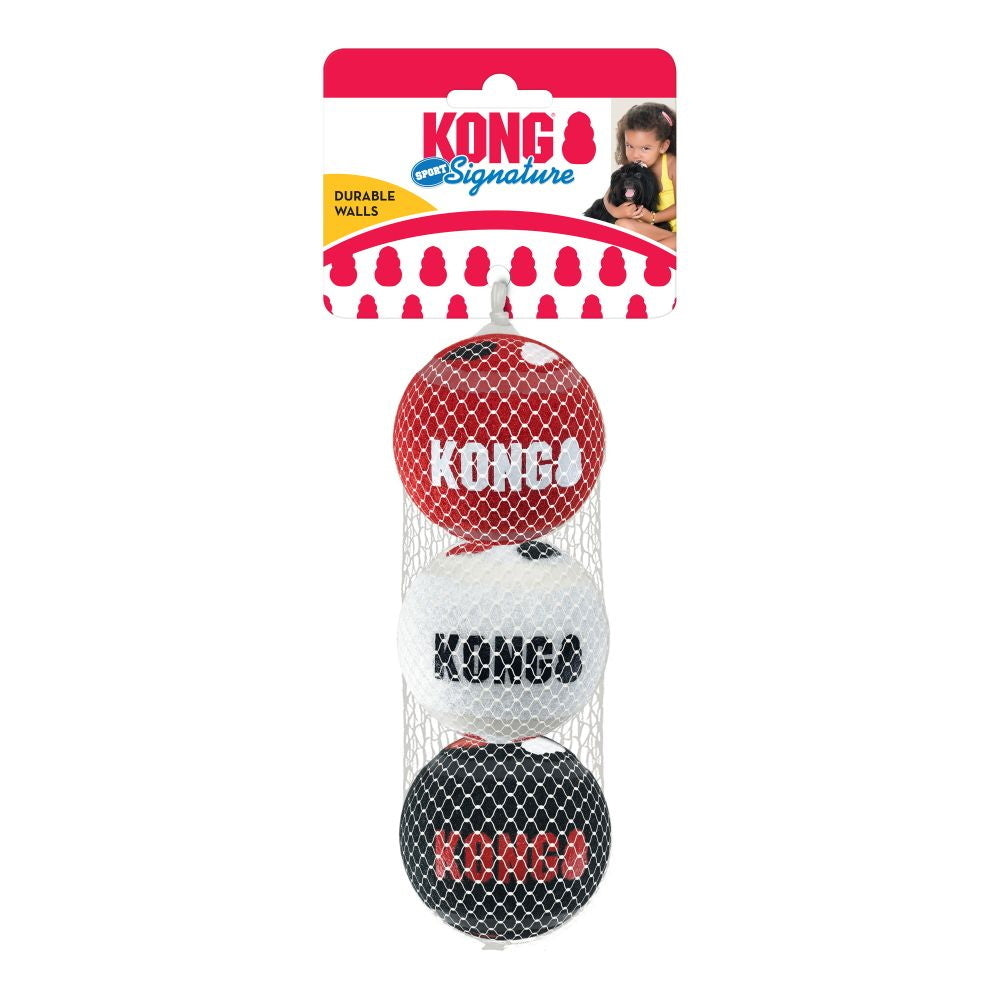 3 x KONG Signature Sport Balls Fetch Dog Toys - pack of 3 Medium Balls