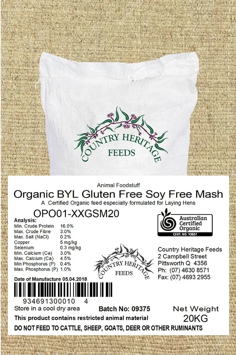 Country Heritage Organic Gluten Free Soy Free Layer Mash 20kg