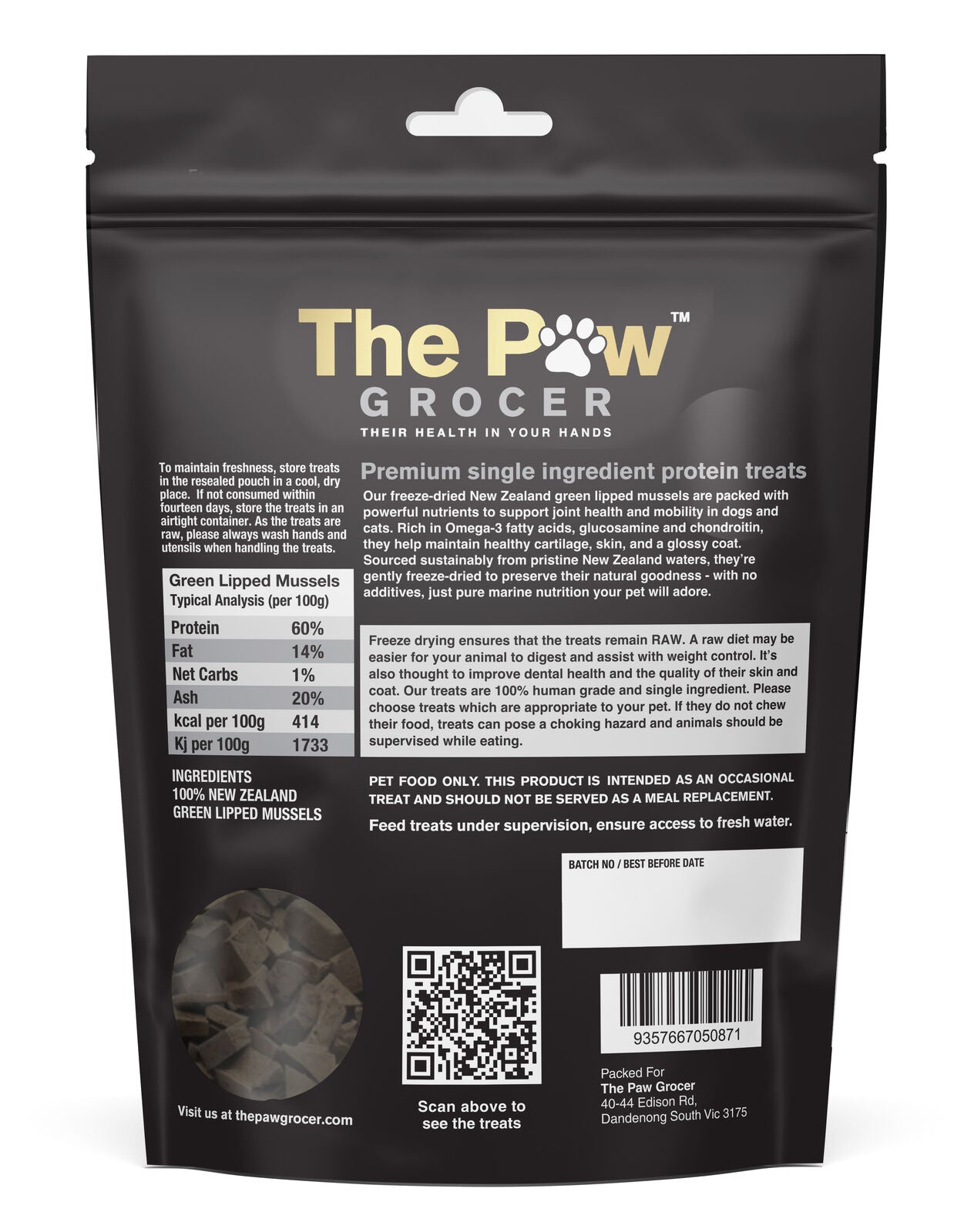 THE PAW GROCER BLACK LABEL FD GREEN LIPPED MUSSELS 72G