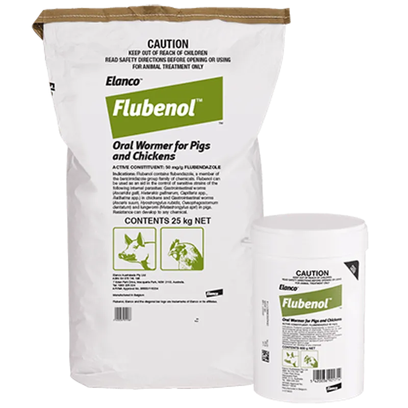 Elanco Flubenol 50 mg/g Oral Wormer Premix for Pigs and Chickens 600g