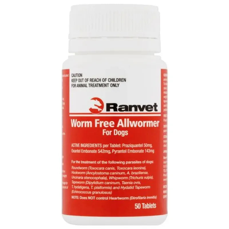 Ranvet Worm Free Allwormer Tablets for Dogs up to 10kg, 50 Tablets