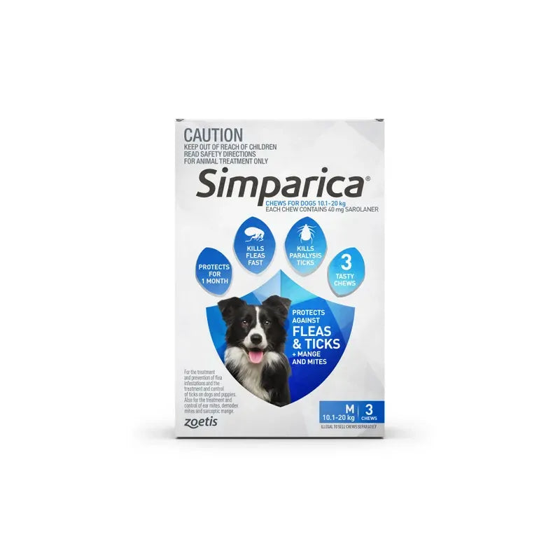 Simparica Chewables for Medium Dogs 10.1 to 20kg Blue 3 Pack