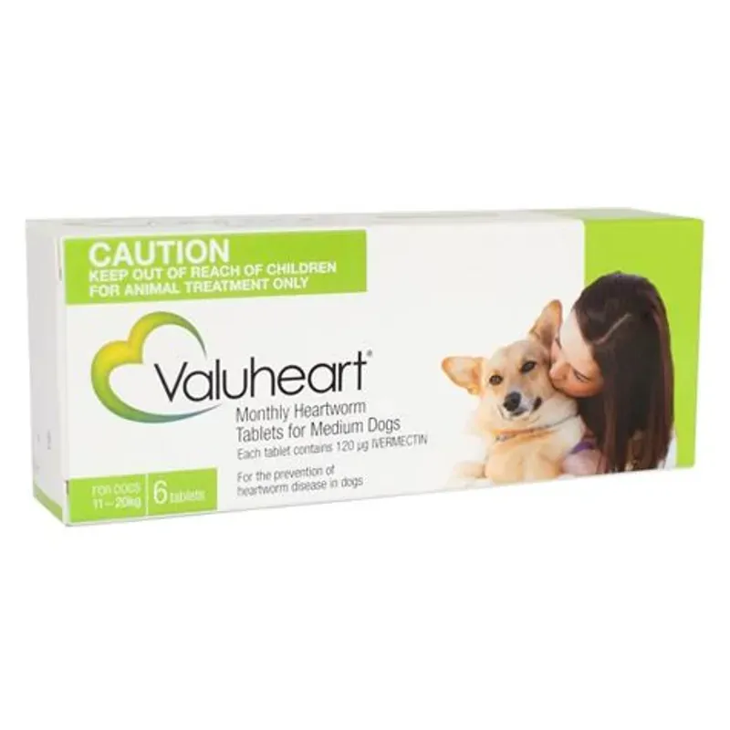 Valuheart Heartworm Tablets for Medium Dogs 11-20kg Green 6 Pack