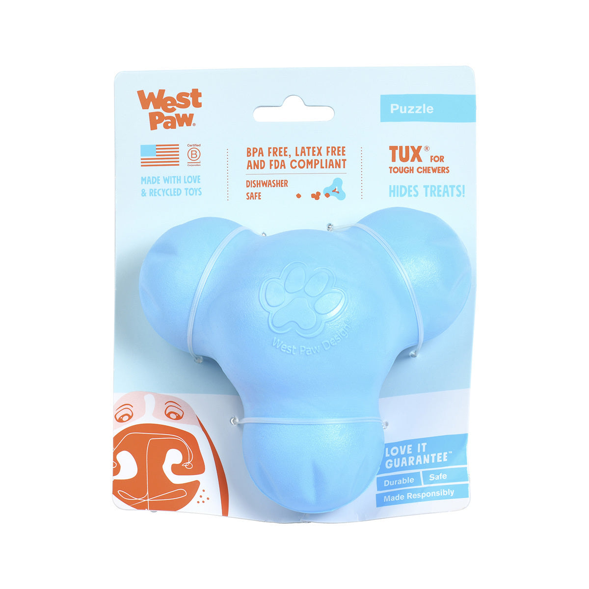 West Paw Tux Treat Dispenser for Tough Dogs - Large - Blue