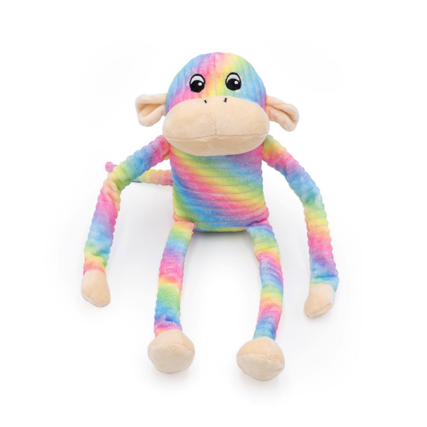 Zippy Paws Spencer the Crinkle Monkey Long Leg Plush Dog Toy - Large Rainbow