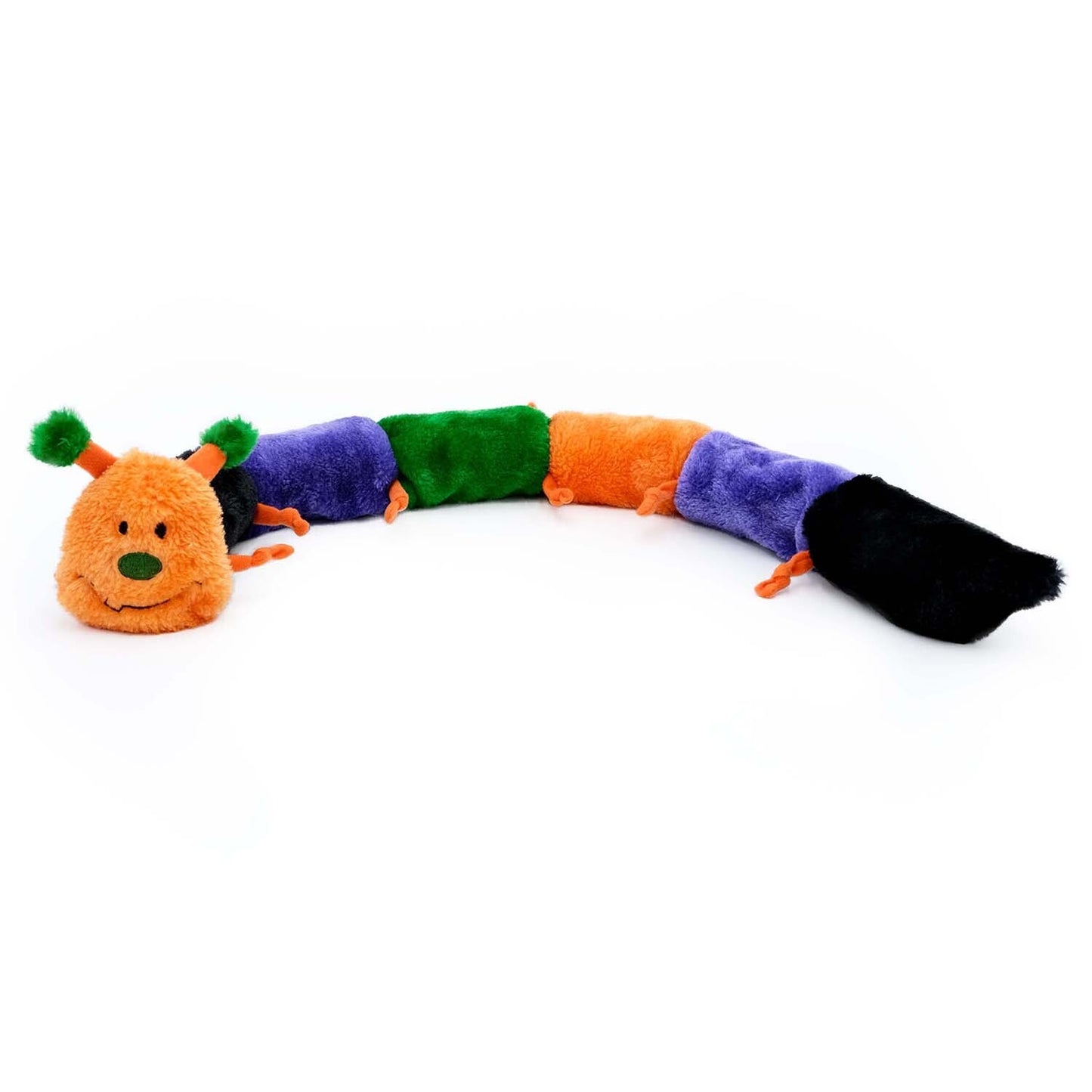 Zippy Paws Plush No Stuffing Dog Toy Deluxe Halloween Caterpillar 6 Squeakers