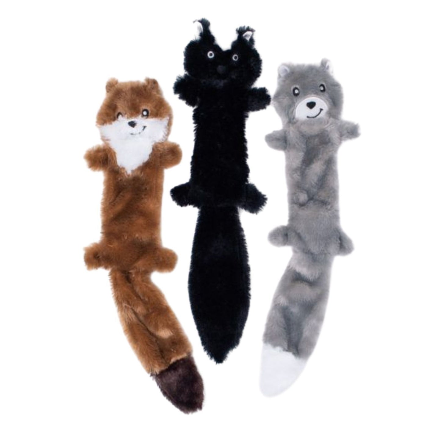 Zippy Paws Skinny Peltz No Stuffing Squeaker Dog Toy- Weasel, Skunk & Wolf 3-Pack