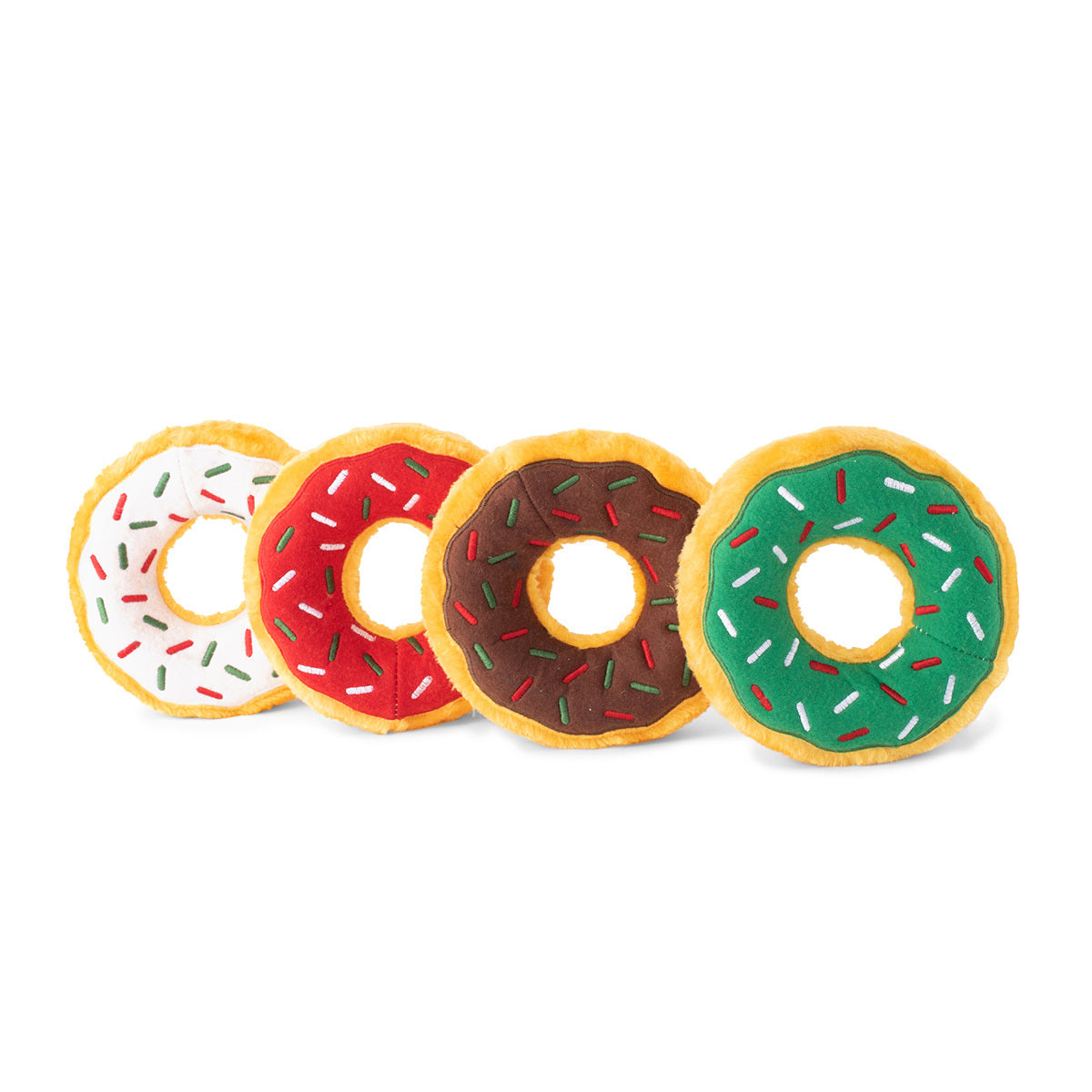 Zippy Paws Christmas Donutz Squeaker Dog Toy - Gift Box of 4 Assorted Donuts