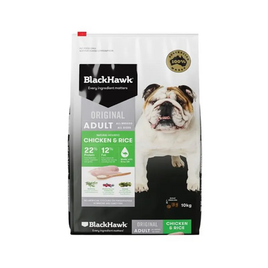 Black Hawk Adult Dog Chicken and Rice dry dog food bag