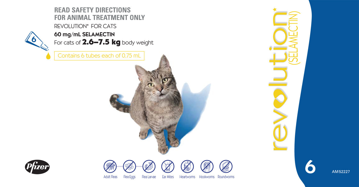 Revolution (Blue) Cat 2.6 - 7.5 Kg - 6 Pack
