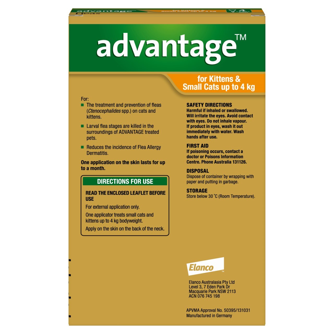 Advantage Cats Under 4kg 4's