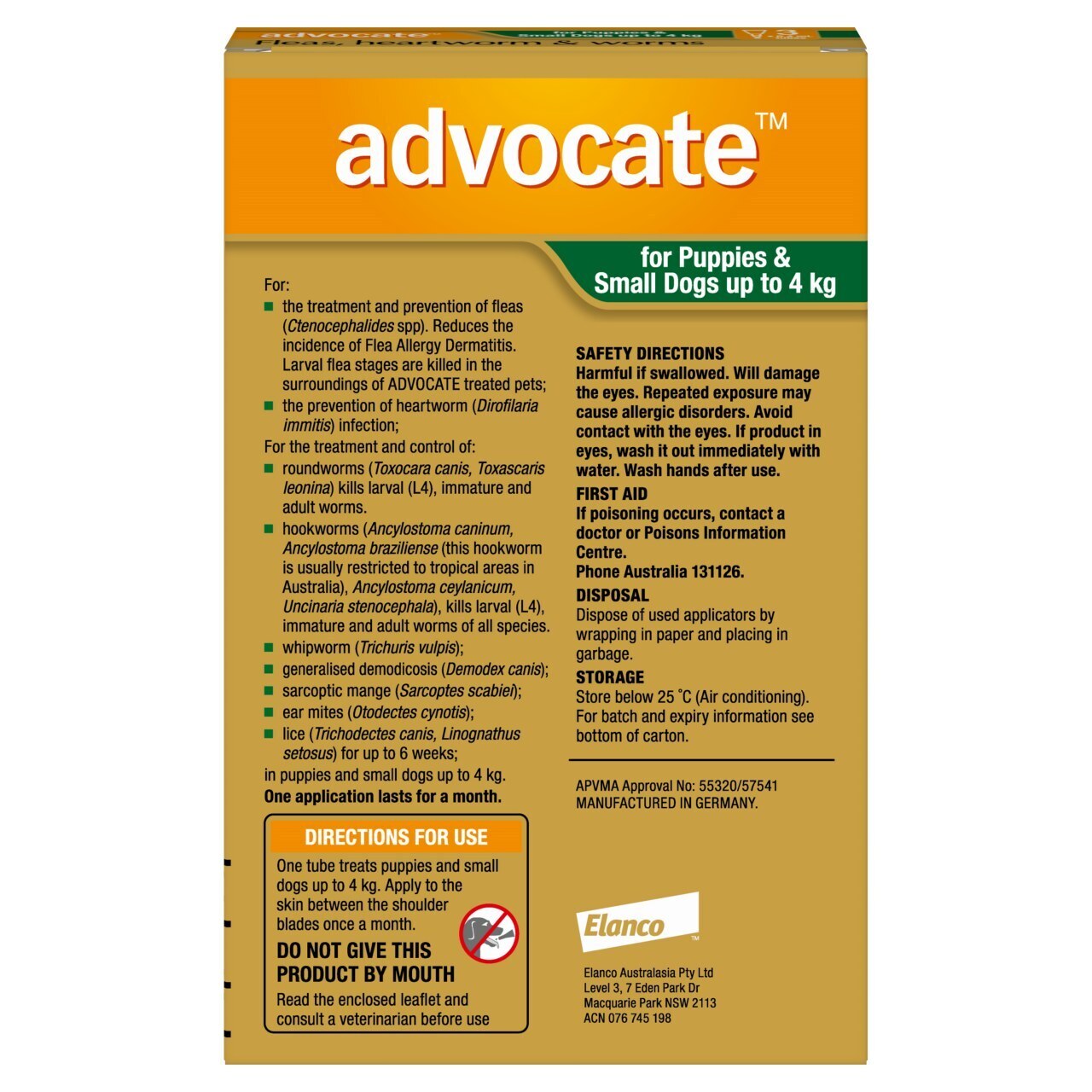 Advocate Dog up to 4kg 3'S
