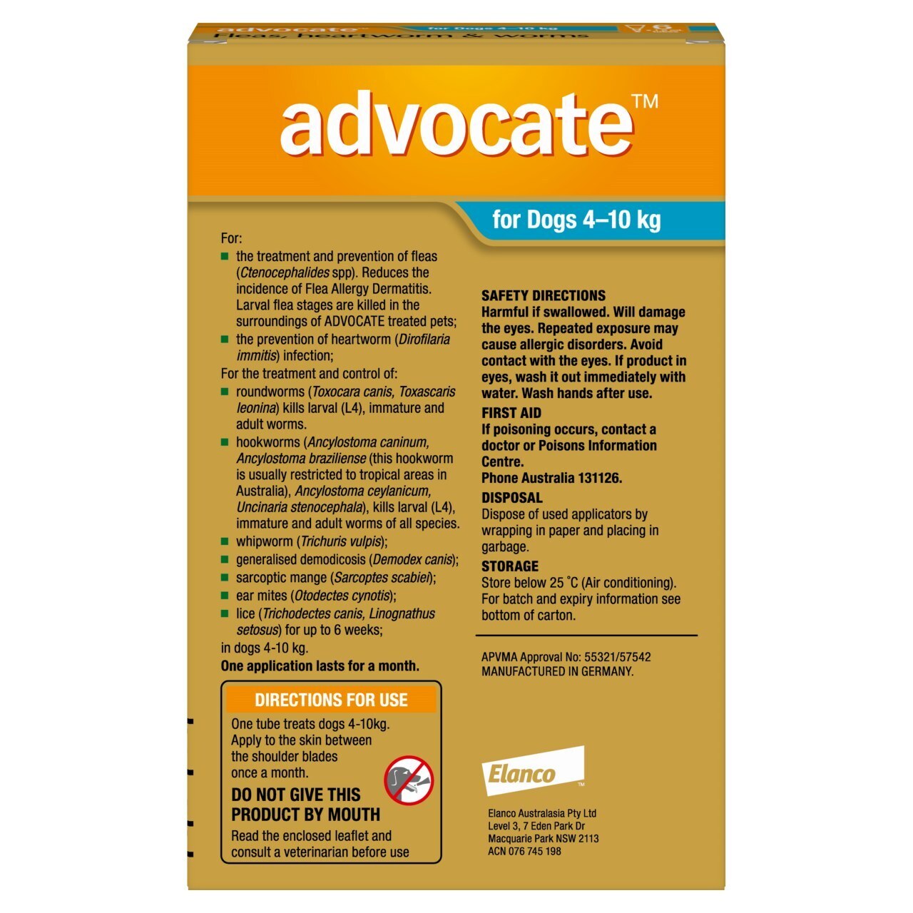 Advocate Dog 4-10kg 6's