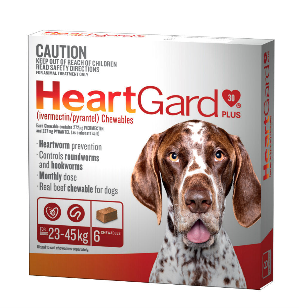 Heartgard 30 Plus Chewables for Dogs 23 to 45 kg Brown 6 Pack
