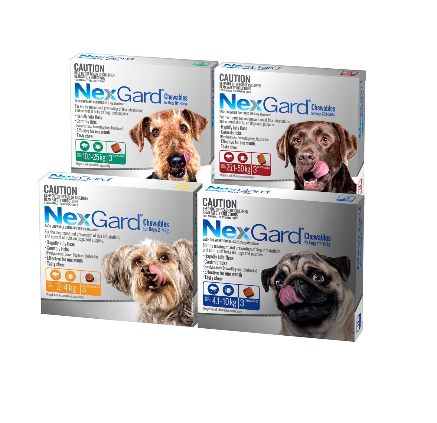 NexGard Chewables for Dogs 10.1 to 25 kg Green 3 Pack
