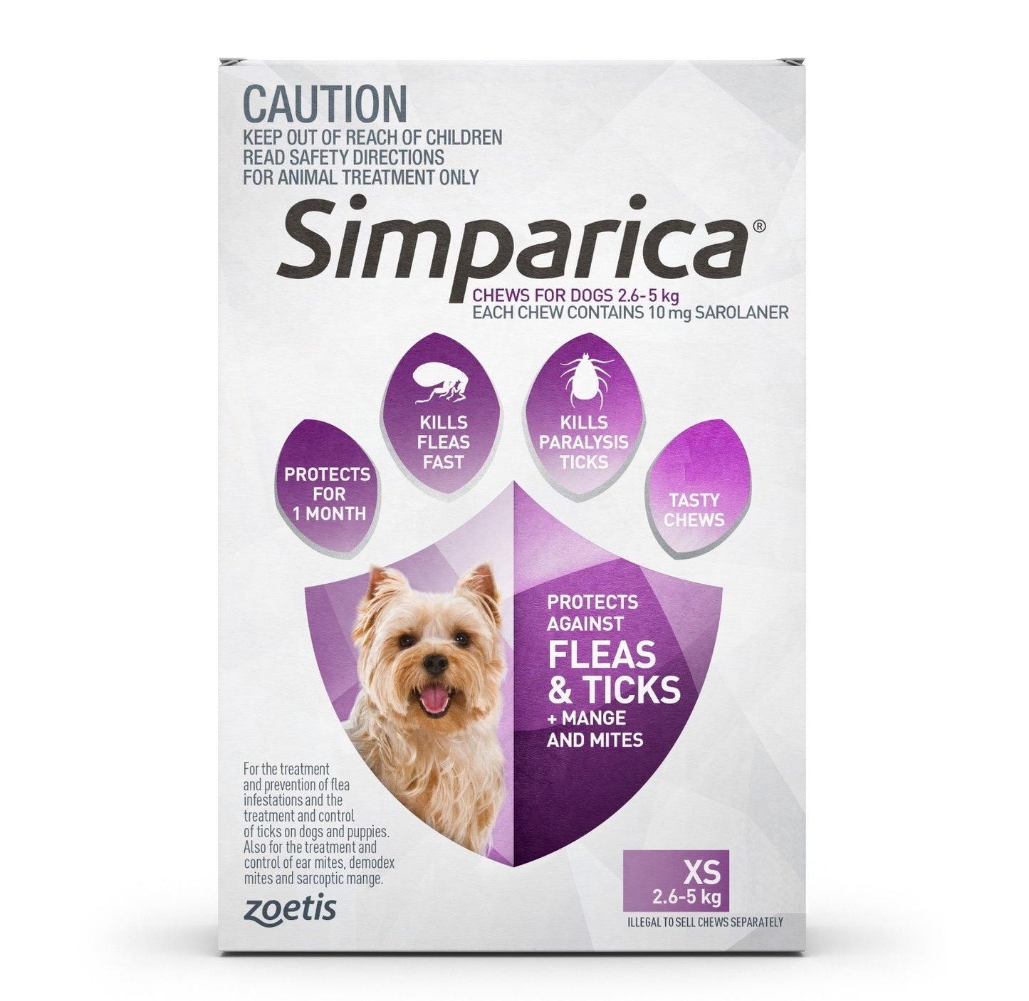 Simparica 2.6-5Kg 10Mg 3 Pk Puppy & Small Dog Purple