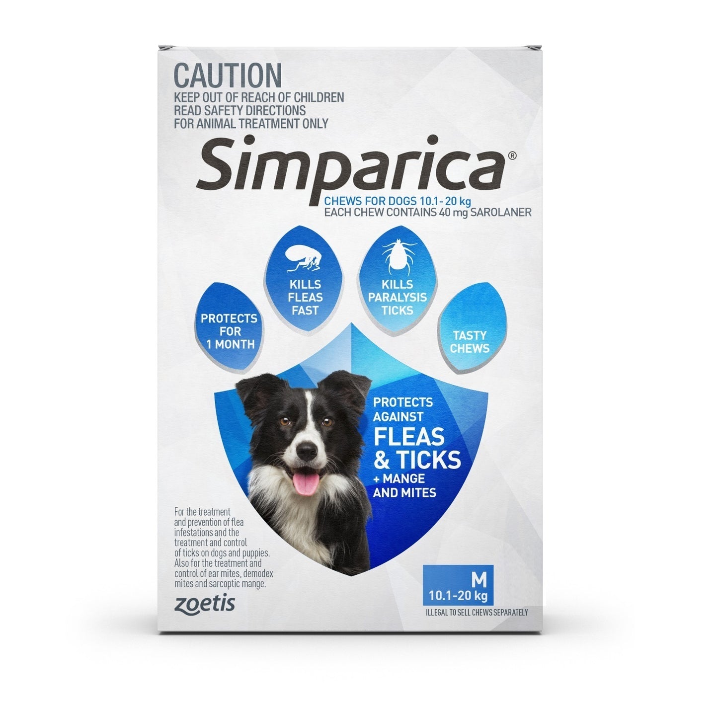 Simparica 40mg Chewables for Medium Dogs 10.1 to 20kg Blue 6 Pack
