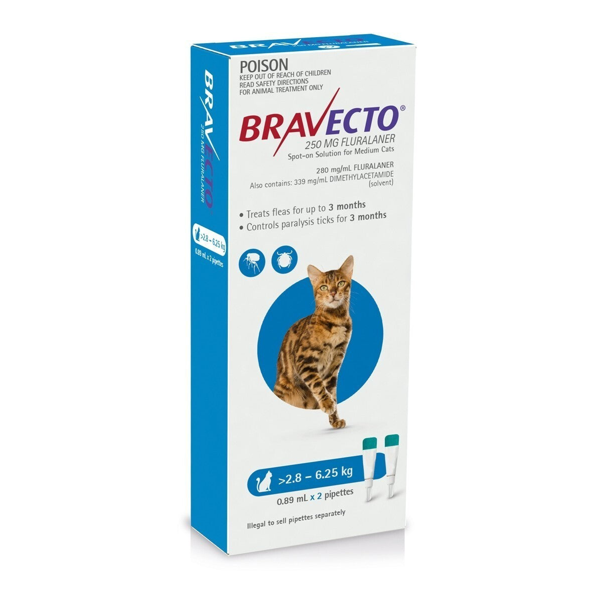 Bravecto Spot-On for Medium Cats 2.8 to 6.25kg 2 Pack