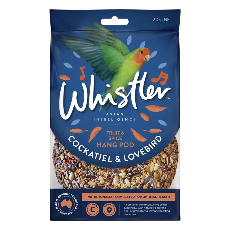 Whistler Cockatiel & Lovebird Hang Pod Fruit & Spice 210g 8 Pack