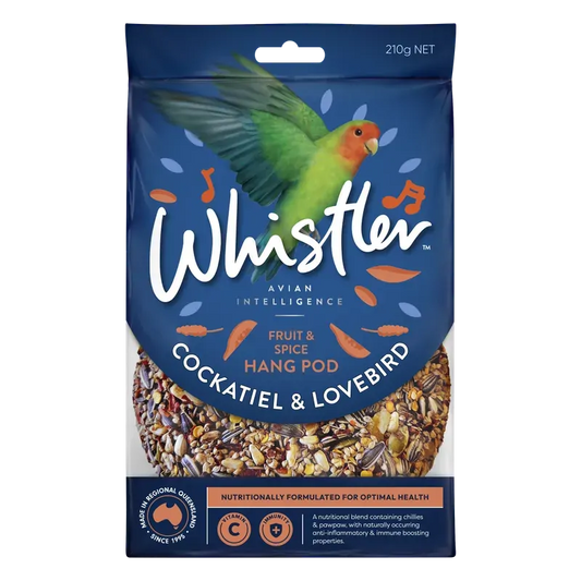 Whistler Cockatiel & Lovebird Hang Pod Fruit & Spice 210g 8 Pack