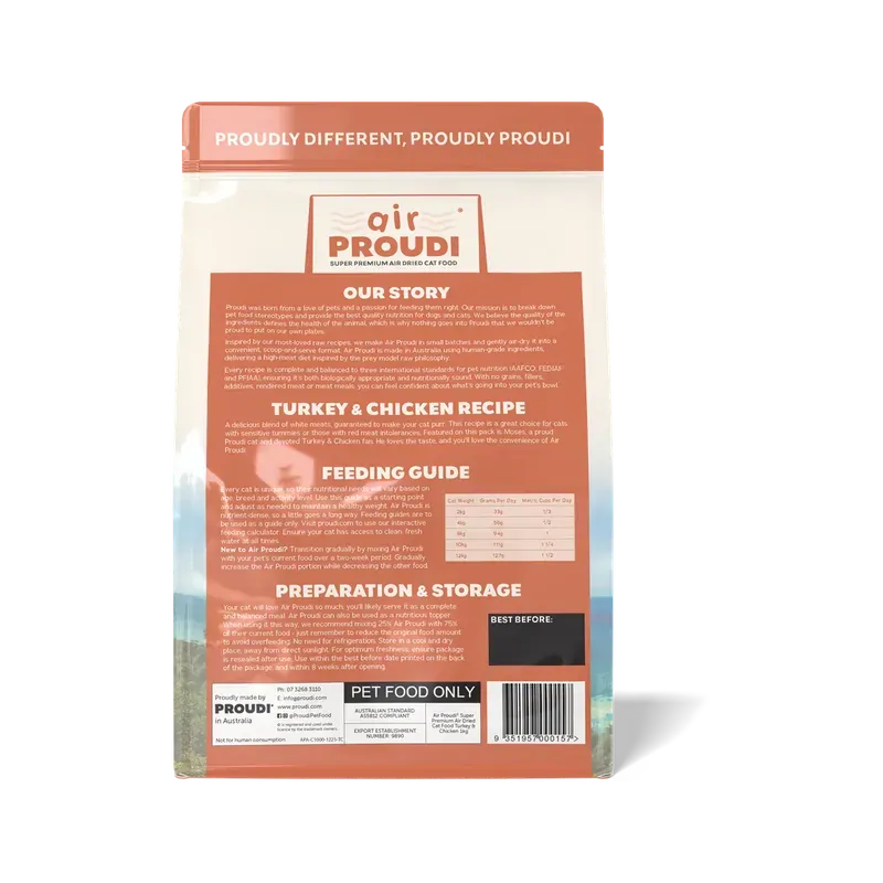 Airproudi Premium Air-Dried Cat Food Turkey & Chicken 1Kg