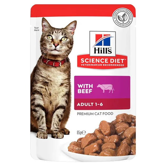 Hills Cat Adult Beef Pouches 85G 12Pk (Om12)