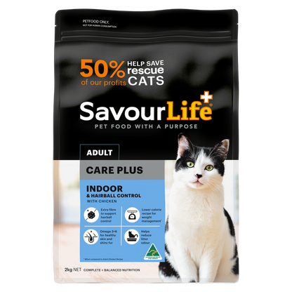 Savourlife Indoor & Hairball Control Care Plus Chicken Adult Cat Dry Food 2Kg