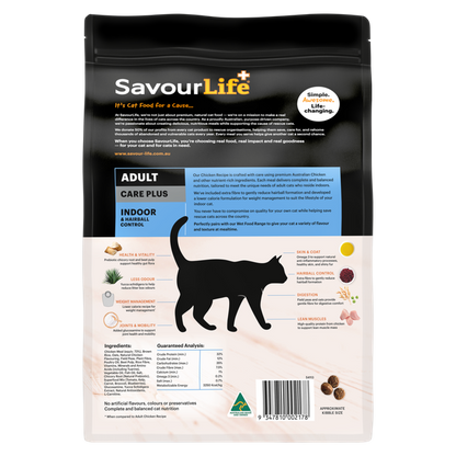 Savourlife Indoor & Hairball Control Care Plus Chicken Adult Cat Dry Food 2Kg