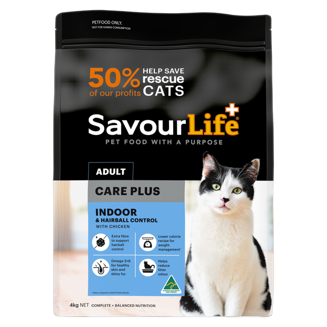 Savourlife Indoor & Hairball Control Care Plus Chicken Adult Cat Dry Food 4Kg