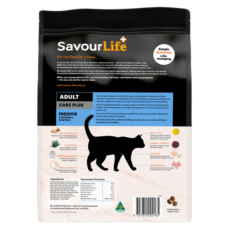 Savourlife Indoor & Hairball Control Care Plus Chicken Adult Cat Dry Food 4Kg