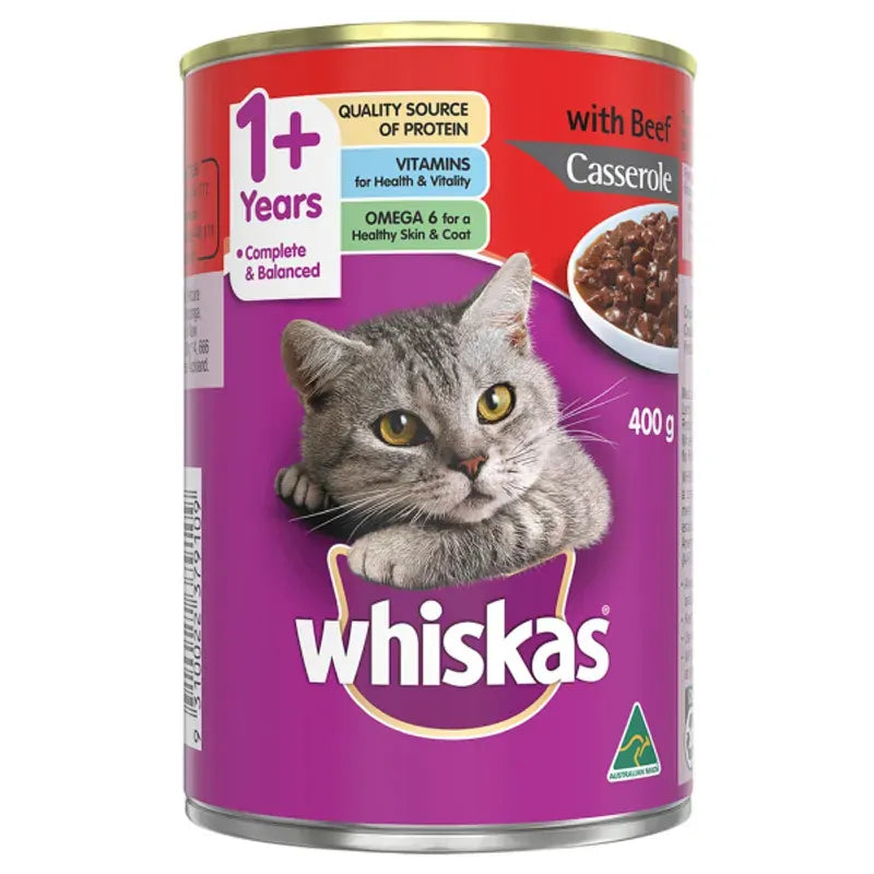 Whiskas Adult Wet Cat Food Beef Casserole 400g 24 Pack