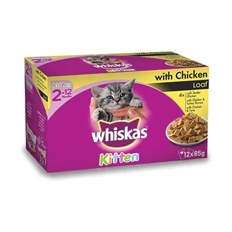 Whiskas Kitten Wet Cat Food Chicken Favourites in Gravy 85g 12 Pack