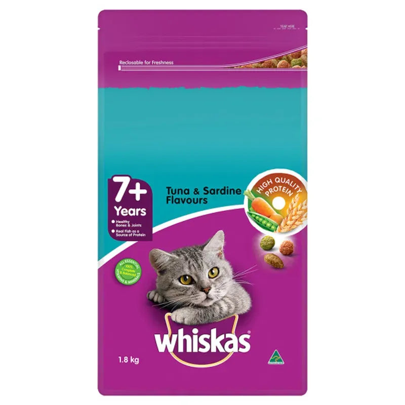 Whiskas 7+ Adult Dry Cat Food Tuna & Sardine 1.8kg