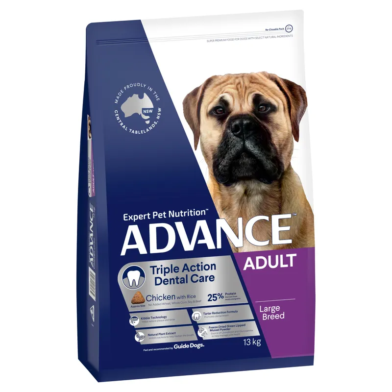 Advance Triple Action Dental Care Large Breed Adult Dry Dog Food Chicken with Rice 13kg