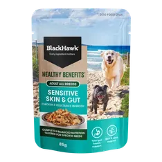 Black Hawk Healthy Benefits Sensitive Skin and Gut Wet Dog Food 85g x 12 Pack