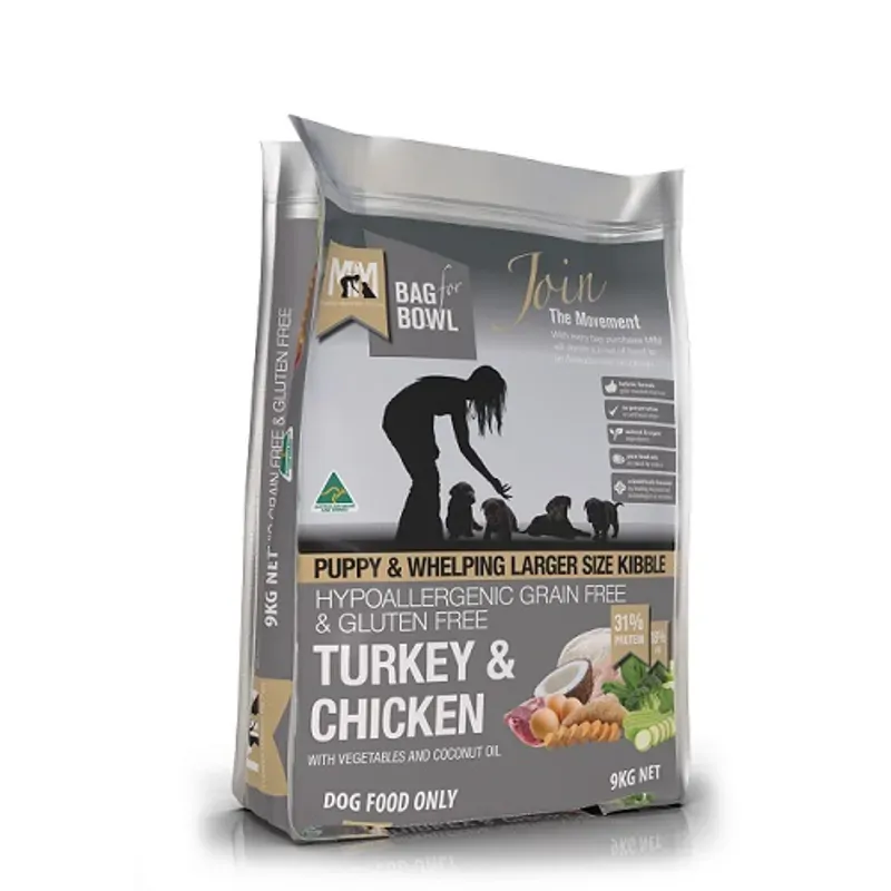 Meals for Mutts Puppy Grain Free Turkey and Chicken Large Kibble Dry Dog Food 9kg