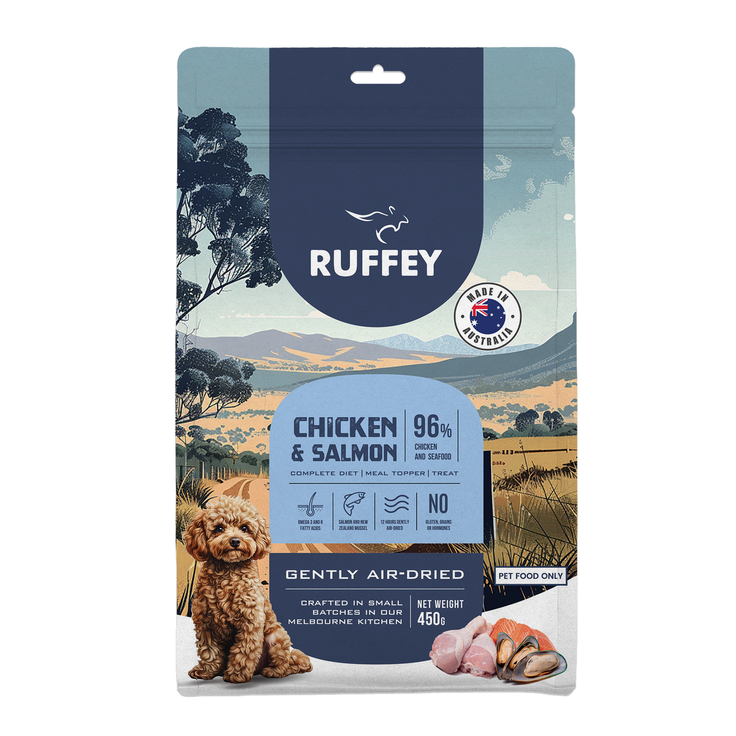 Ruffey Air Dried Dog Food Chicken & Salmon 450g