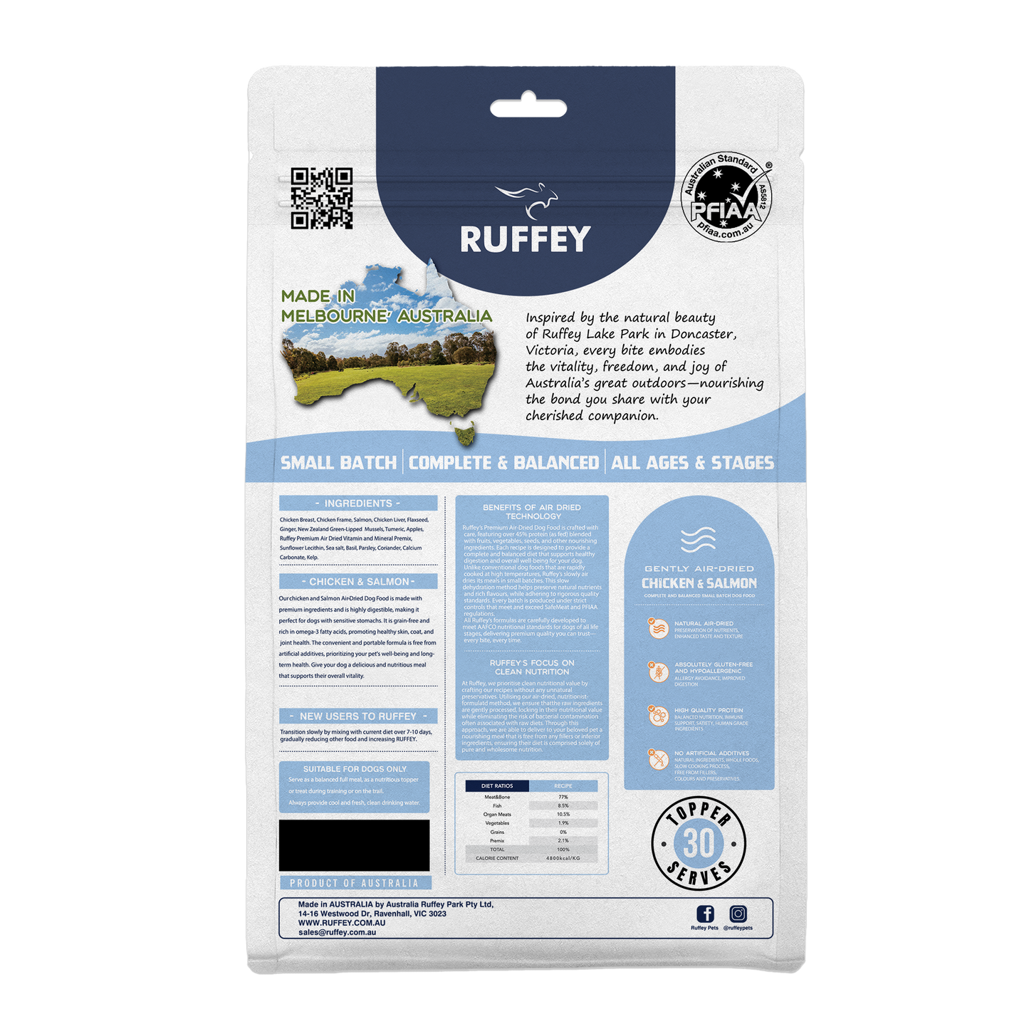 Ruffey Air Dried Dog Food Chicken & Salmon 450g