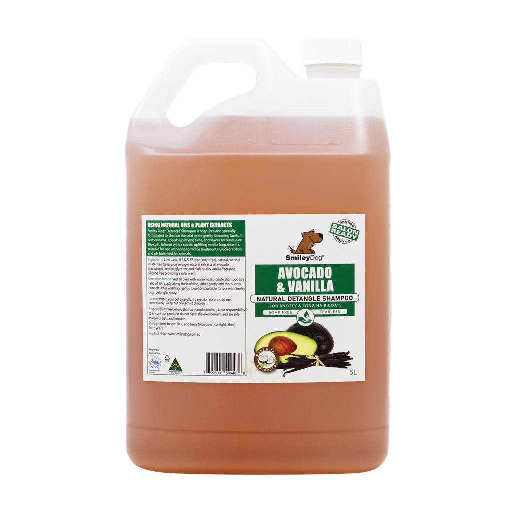 Smiley Dog 2 In 1 - Avocado & Vanilla Shampoo De-Tangler 5L